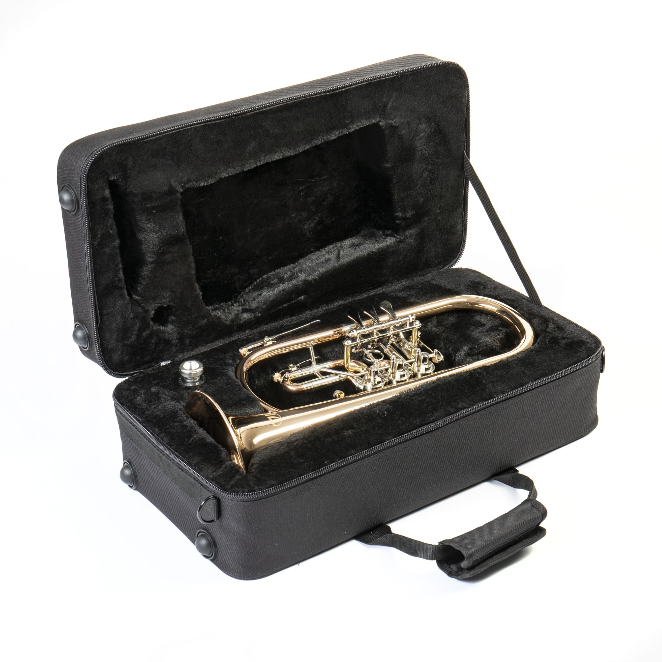 Monzani MZFH 1050L Bb-Flügelhorn, Drehventil, Goldmessing Korpus, Neusilber Mundrohr, Klarlack Finish, Inklusive Koffer, Mundstück, Ideal für Einsteiger