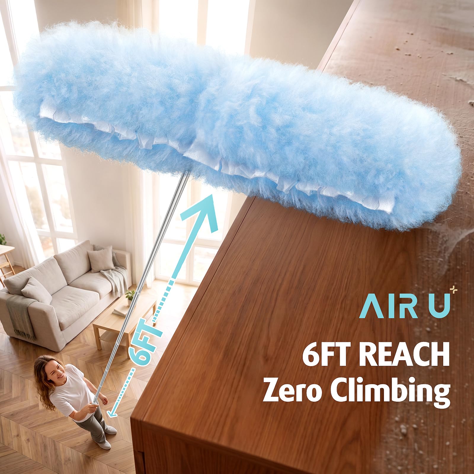 Mango de plumero extensible de 6 pies con 40 recambios, compatible con Swiffer Duster, almohadillas desechables de microfibra para limpieza del hogar, techo, ventilador, ventana, zonas de difícil