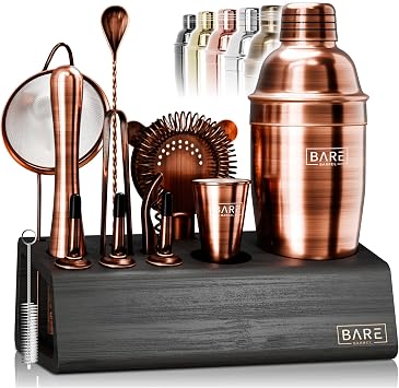 BARE BARREL® Mixology Bartender Kit Bar Set | 14-Piece Cocktail Shaker Set | Martini Barware Mixing Tools for Home Bartending