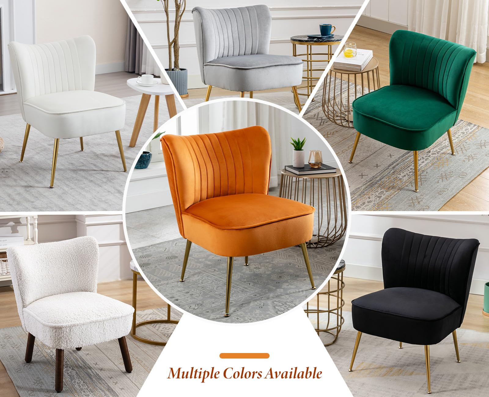 chairus Poltrona da Salotto in Velluto Sedia Imbottita Senza Braccioli Poltroncina Lounge con Gambe in Metallo Poltrone Moderne Design per Camera da Letto/Soggiorno, Arancio