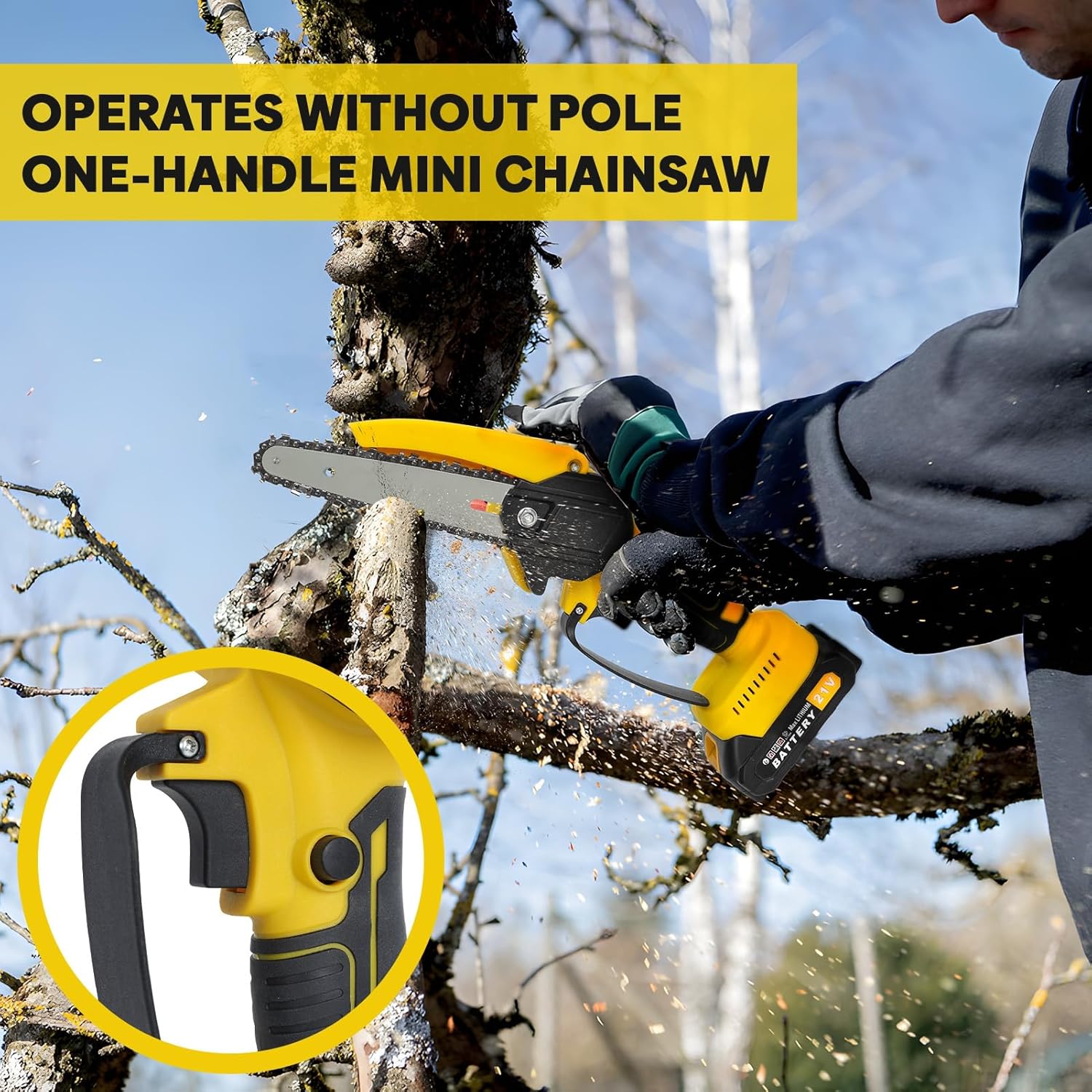2-IN-1 Cordless Pole Saw & Mini Chainsaw, 6-Inch Brushless Electric Chain Saws With 2 X 1.5Ah Battery, 5.9 Feet MAX Reach Chain Saw For Tree Pruning, Telescopic Extension Pole Gifts For Men U