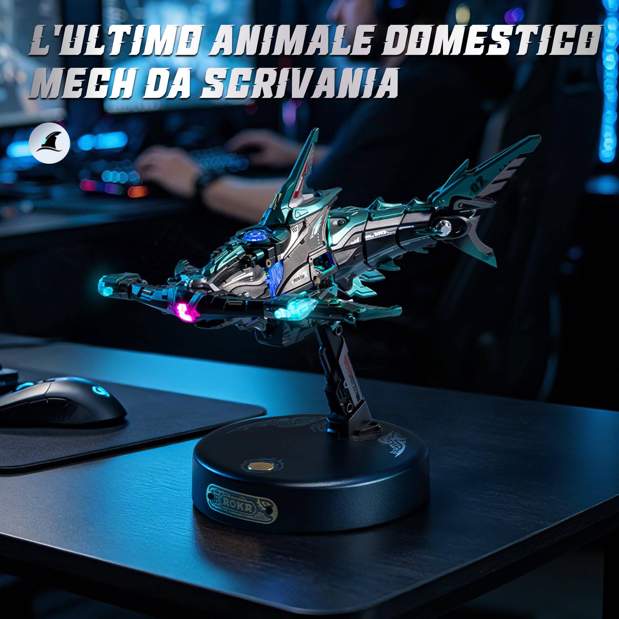ROKR Puzzle 3D Meccanico Squalo Martello, Modello di Animale Marino con Effetto Movimento e Luce LED per Adulti, Puzzle 3D da Collezionare (MI07)