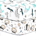 Pack n Play Sheets, BROLEX 2 Pack Mini Crib Sheets,Stretchy Portable Fitted Playard Sheet Set, Convertible Playard Mattress Cover,Ultra Soft Breathable Material,Dinosaur Lion