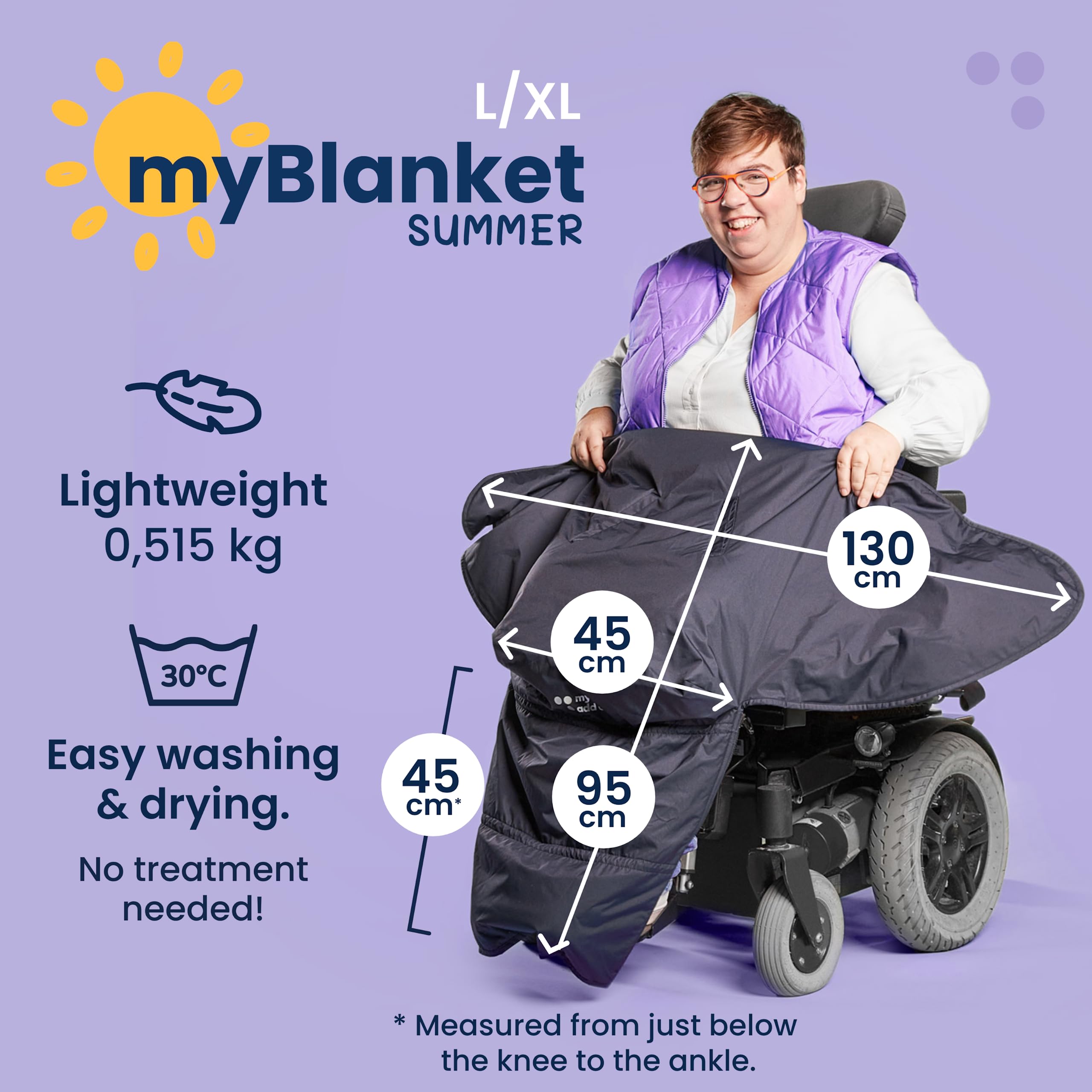 MyBlanket Letni, wiatroszczelny i wodoszczelny koc na wózek inwalidzki, lekki i kompaktowy, koc ochronny na nogi, również do pojazdów elektrycznych i skuterów, ochrona przed deszczem, bez wstawania,