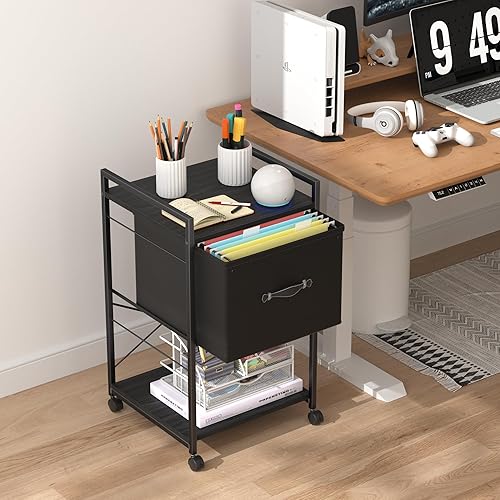 VECELO Carro de archivos rodante con carpetas colgantes, organizador de archivos de escritorio móvil con ruedas con cerradura, archivador moderno