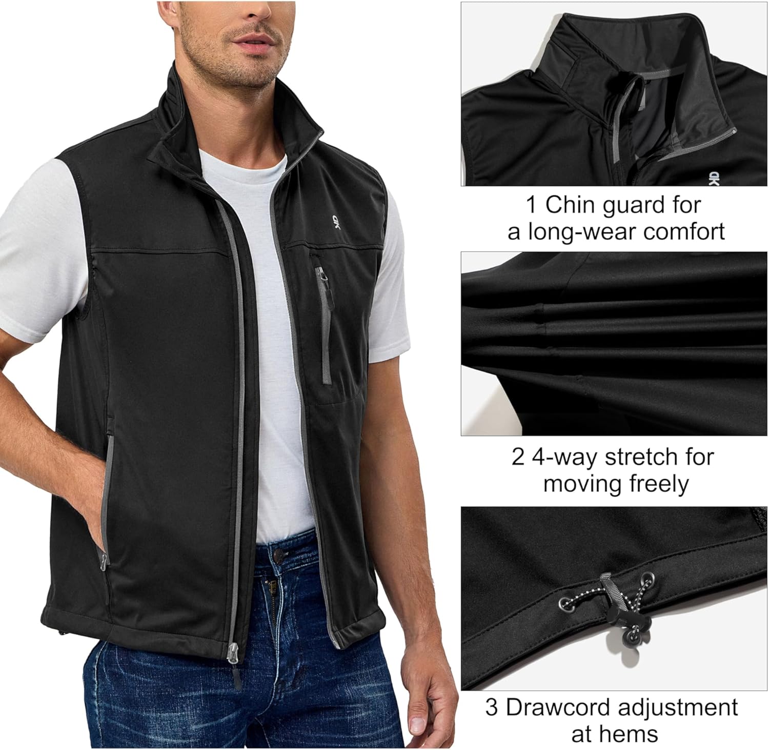 Little Donkey Andy Men's Lightweight Softshell Vest, Windproof Sleeveless Jacket for Running, Hiking, Cycling, Golf - Image 2