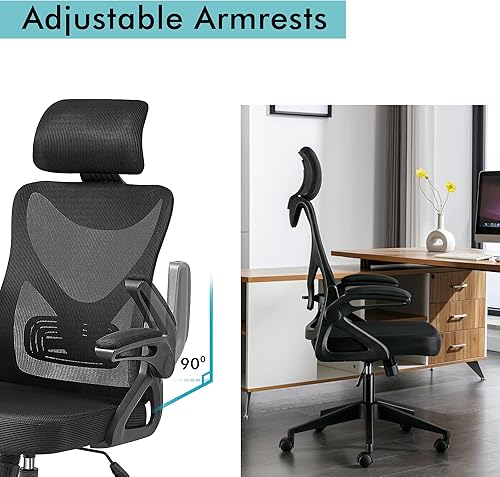 Miniatura 4 de Urban Home Furniture, Matthew Silla ergonómica de malla para oficina en casa, color negro, malla negra