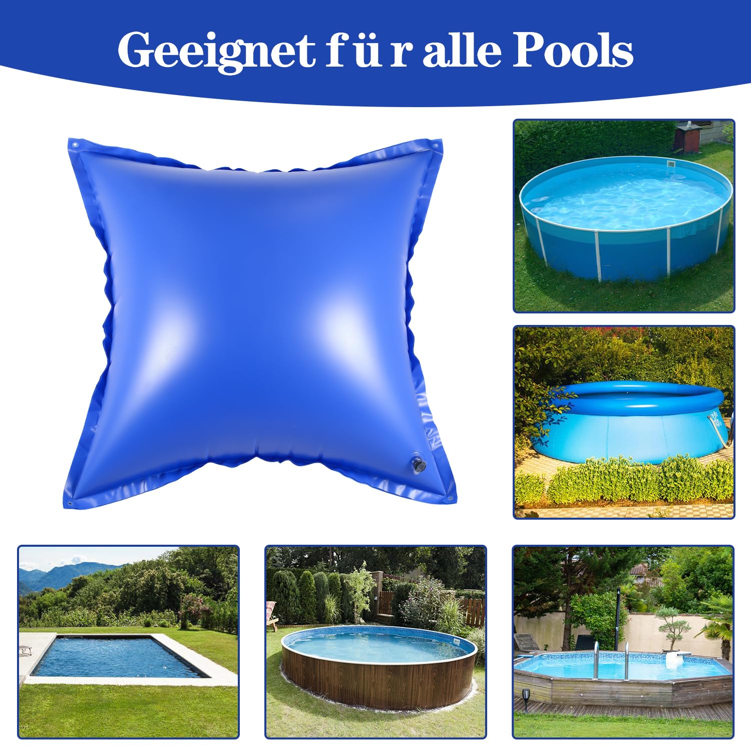 Lot de 2 coussins de piscine d'hiver 120 x 120 cm avec valves de sécurité surdimensionnées, avec corde de 8 m pour la plupart des espèces, coussins de piscine, coussins d'air pour piscine