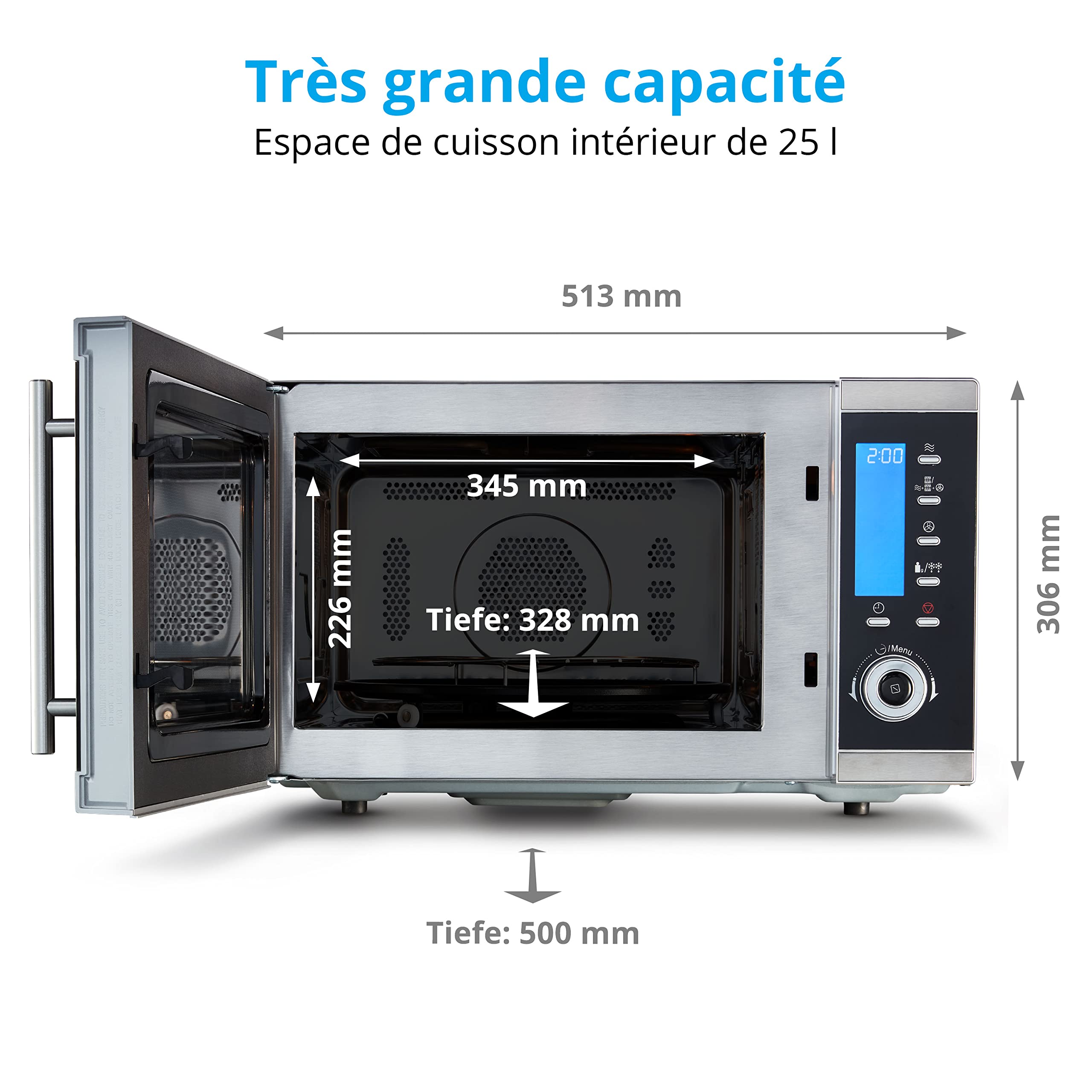 MEDION Four micro onde avec gril (25 L, 900 W, grill 1100 W, air chaud 2500 W, 10 programmes automatiques, MD 15501) argenté