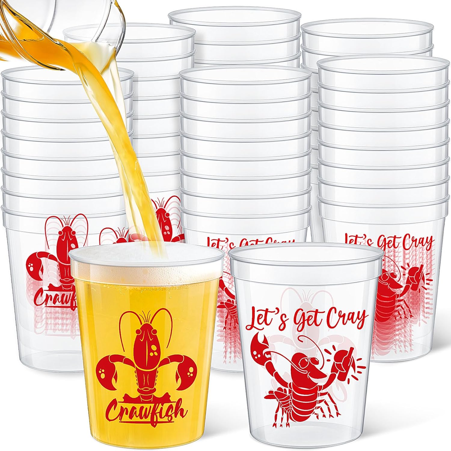 Funnymoom 48 Pcs Crawfish Plastic Cups 16 oz Reusable Thick Clear Lobster Cups Bulk Crawfish Boil Party Decorations for Summer Birthday Seafood Party Supplies