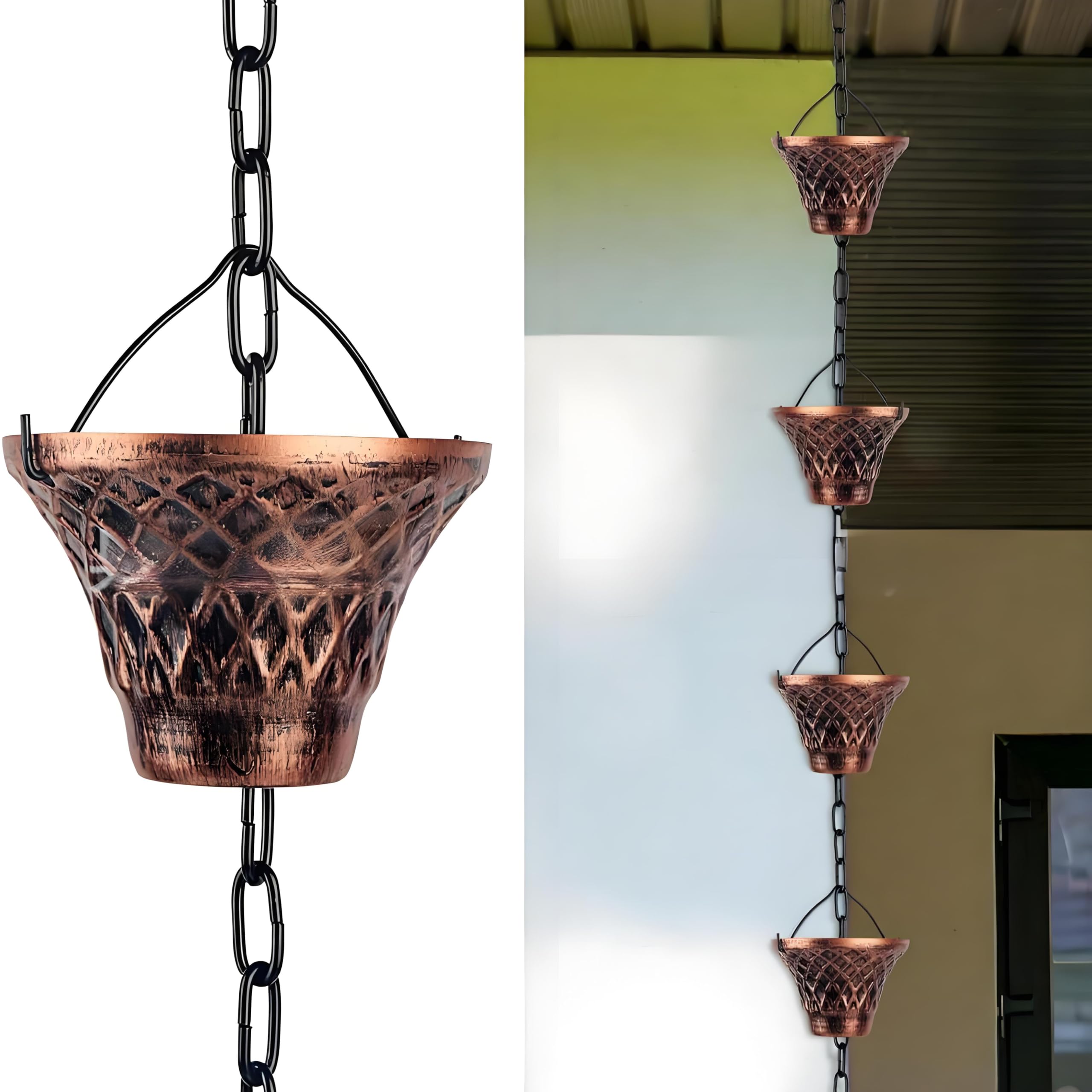 Rainchain pour les gouttières suspendue, collecteur d'eau de pluie extérieur avec 10 coupelles