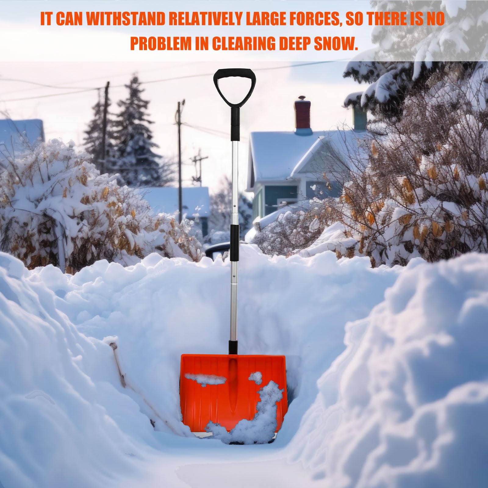 Schneeschaufel für Auffahrt, 40,6 cm breit, tragbar, zusammenklappbar, Metall, große Kapazität, robuste Schaufel mit Aluminium-D-Griff für Zuhause, Garage, Auto, Eis, Schnee, Entfernung,