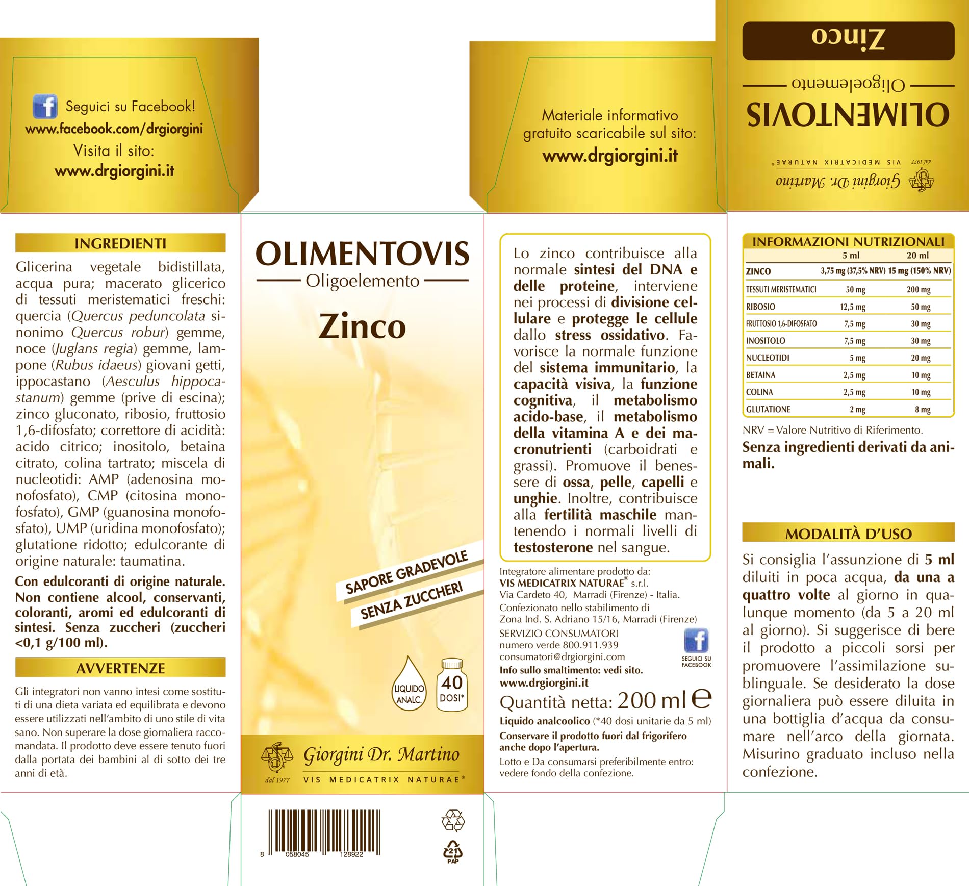 ZINCO OLIMENTOVIS liquido analcolico - 200 ml