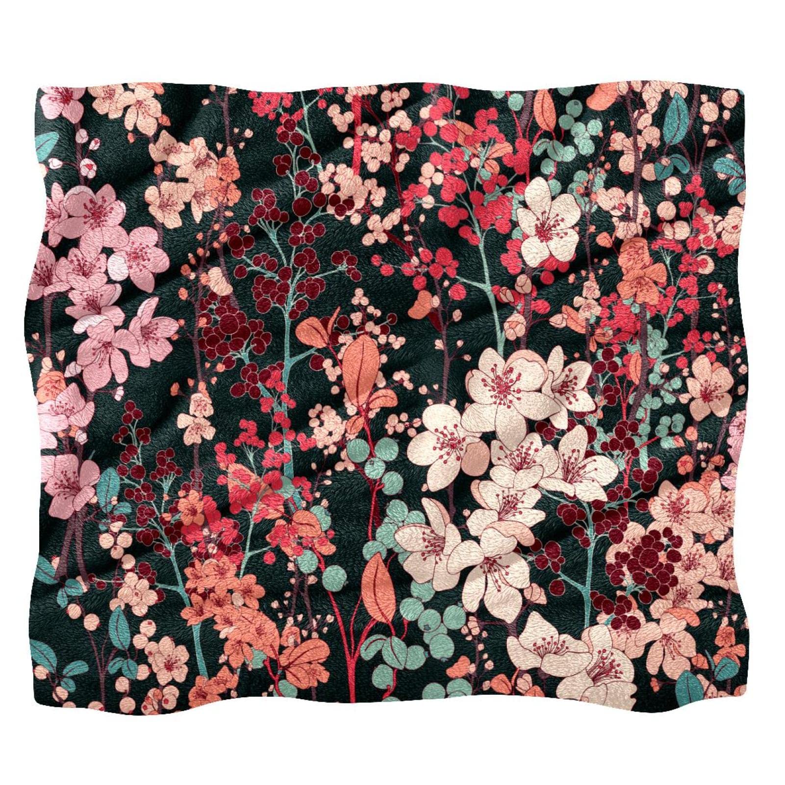 Plaid polaire doux motif floral grand format couverture lit jeté de canapé