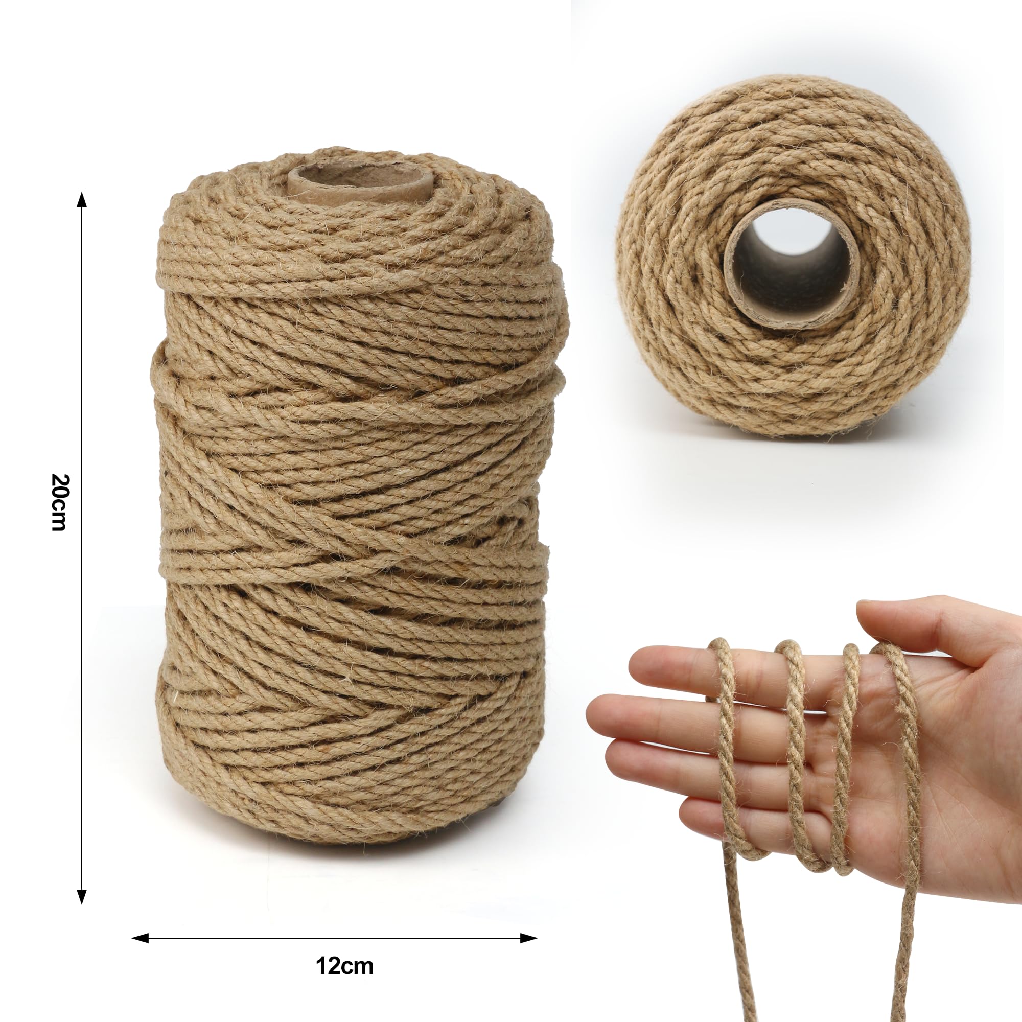Natural Jute Twine, 4mm 328 Feet Macrame Cord, Rope Botswana - View #2