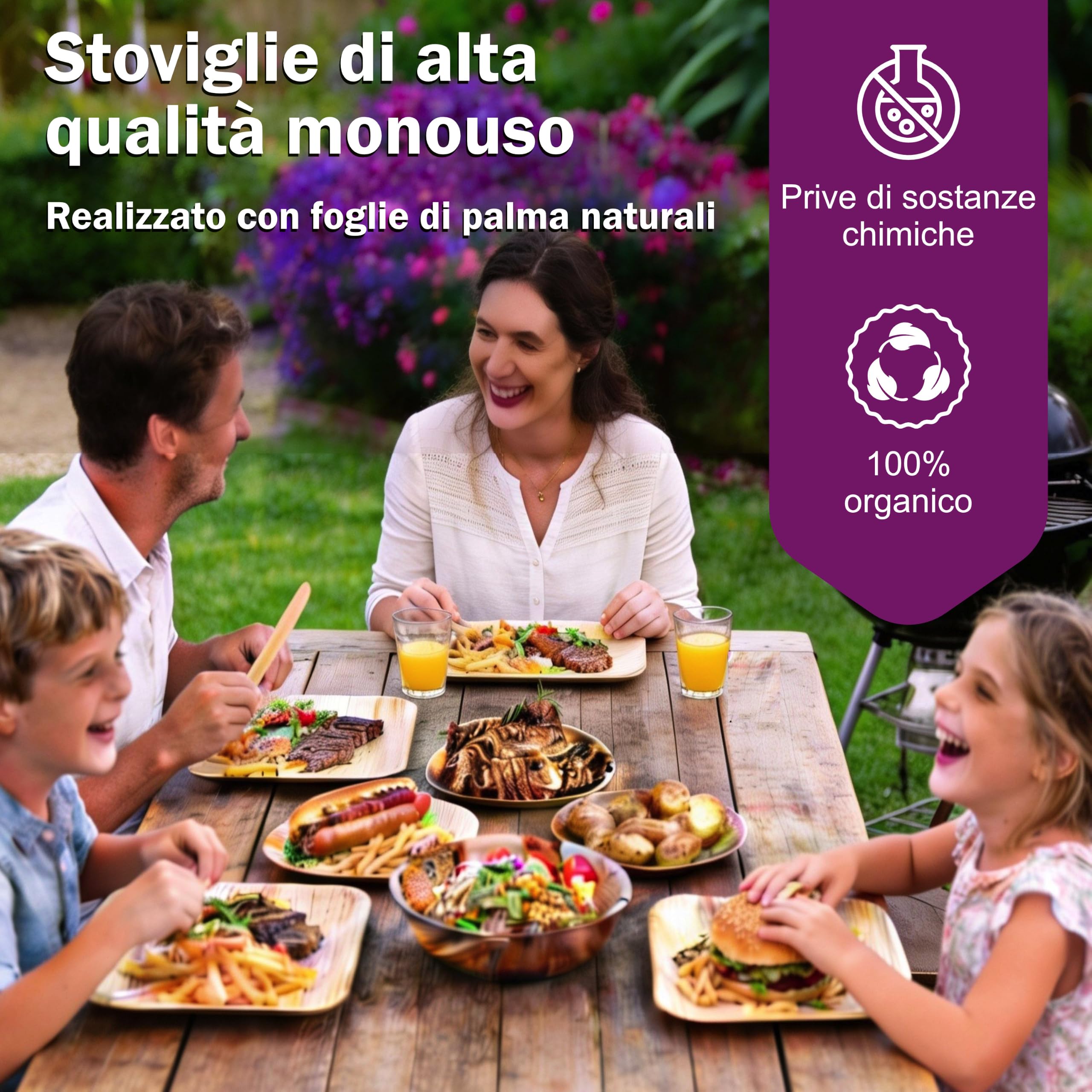 Set Piatti in Foglia di Palma e Posate in Legno - 200 Pz Quadrati 25x25 cm con Coltelli e Forchette - Stoviglie Monouso Biodegradabili - Eleganti e Compostabili - Simile al Bambu
