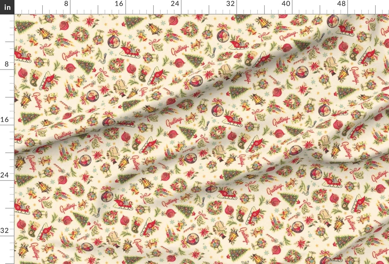 Spoonflower Fabric - Retro Decals Vintage Xmas Holiday Tree Candycane Ornaments Santa Printed on Minky Fabric by The Yard - Sewing Baby Blankets Quilt Backing Plush