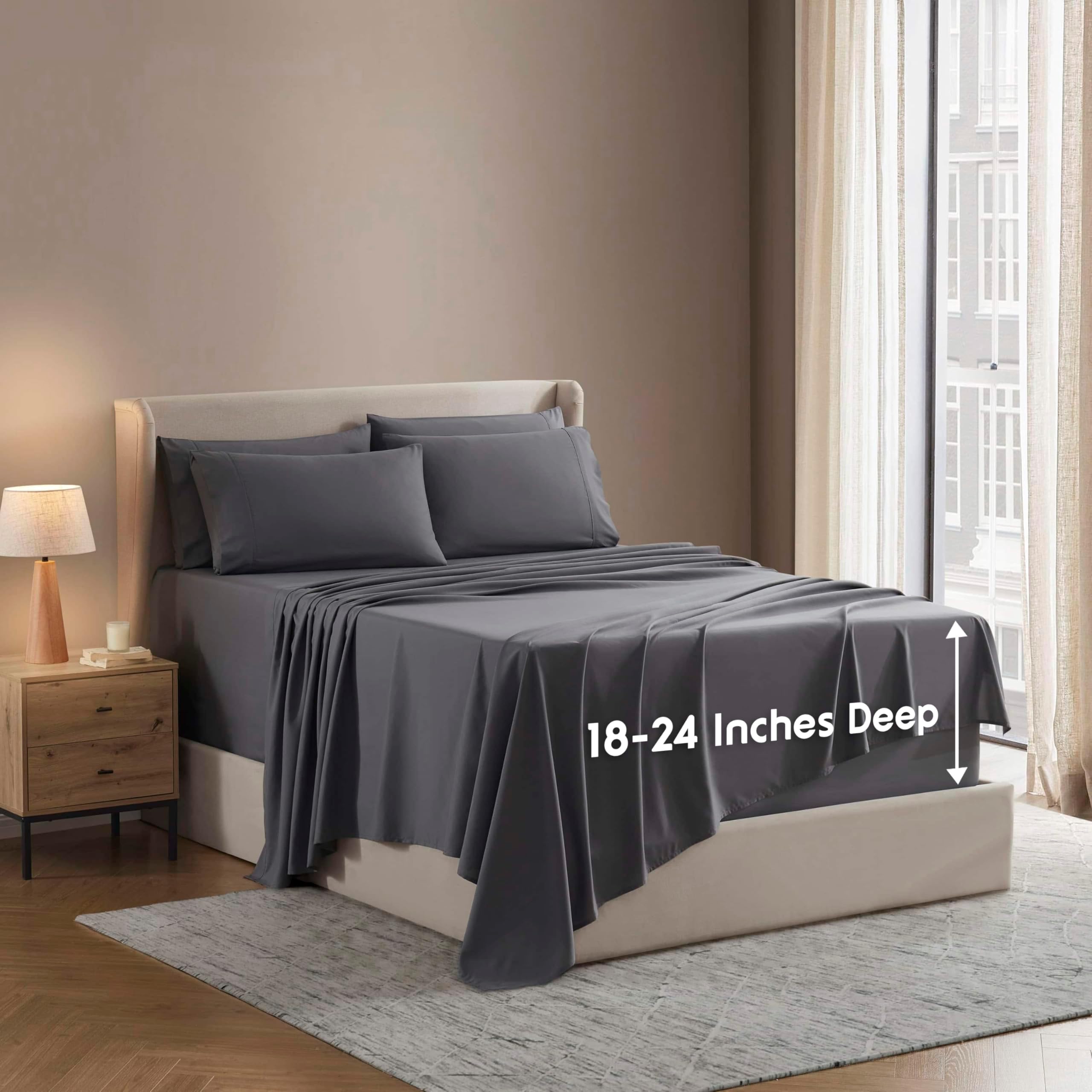 Nestl Extra Deep King Sheet Set - 6 Piece Breathable & Cooling Sheets - Hotel Luxury Bedding Set w/18-24 Inch Deep Pockets - Easy & Secure Fit - Super Soft, Wrinkle Free & Comfy - Dark Gray