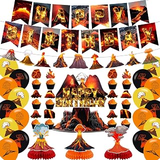 Lava Party Decorations Volcano Birthday Party Decorations Includes Lava Banner Volcano Cake Cupcake Toppers Balloons for Lava Volcano Theme Dragon Dinosaur Party Decorations