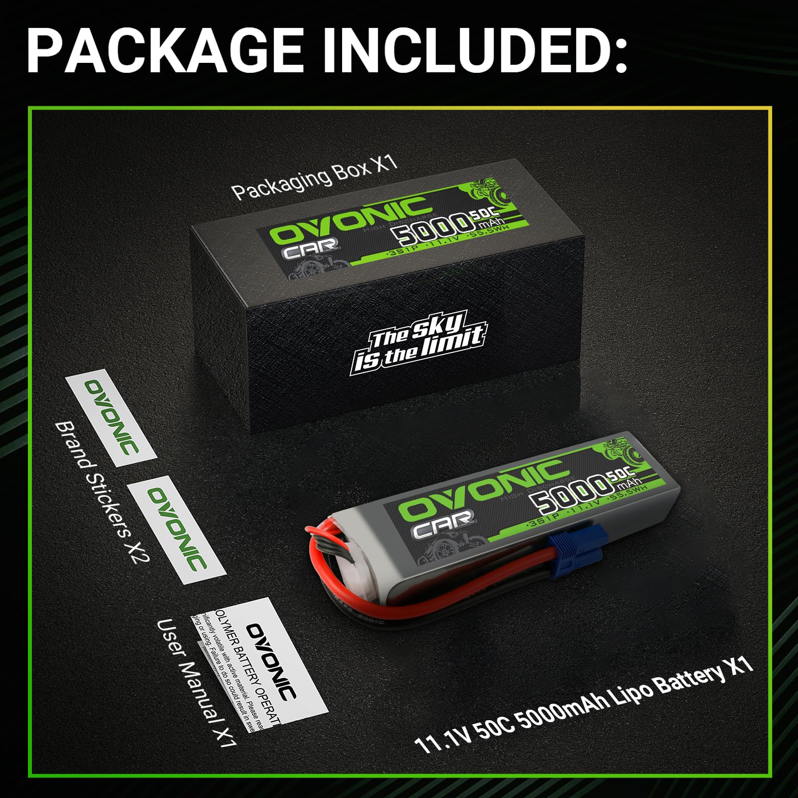 OVONIC Batteria Lipo 3s 11.1V 5000mAh 50C con connettore EC5 per RC Car Buggy Truck RC Truggy Team Associated RC Hobby