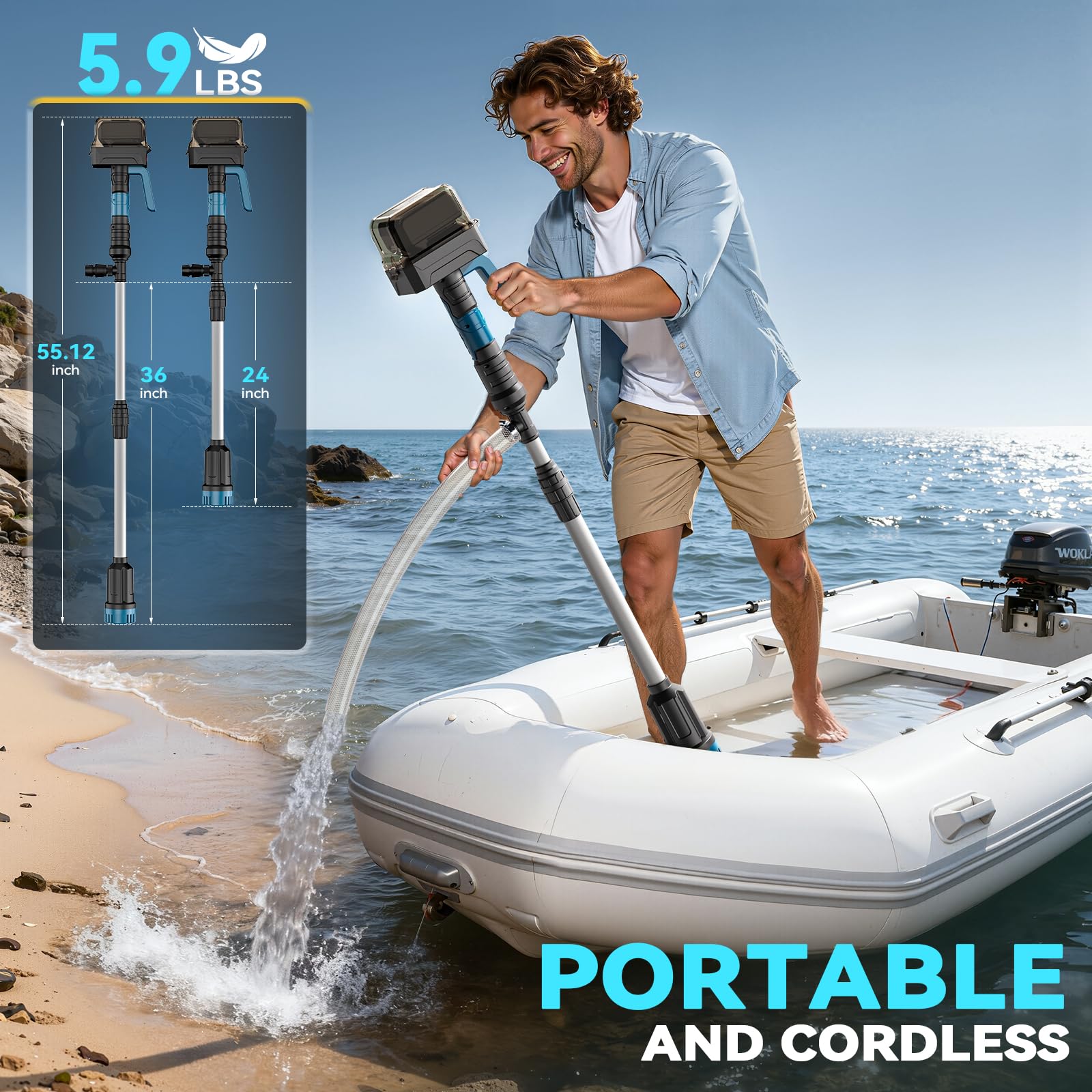 Ecarke Akku-Regenfasspumpe kompatibel mit Makita 18V – Fördermenge 3000 L/h, 8 m Förderhöhe, Auto-Stopp, 3 Geschwindigkeitsstufen, ausziehbar & IP68 – Akku Wasserpumpe für Garten & Pool ((ohne Akku)