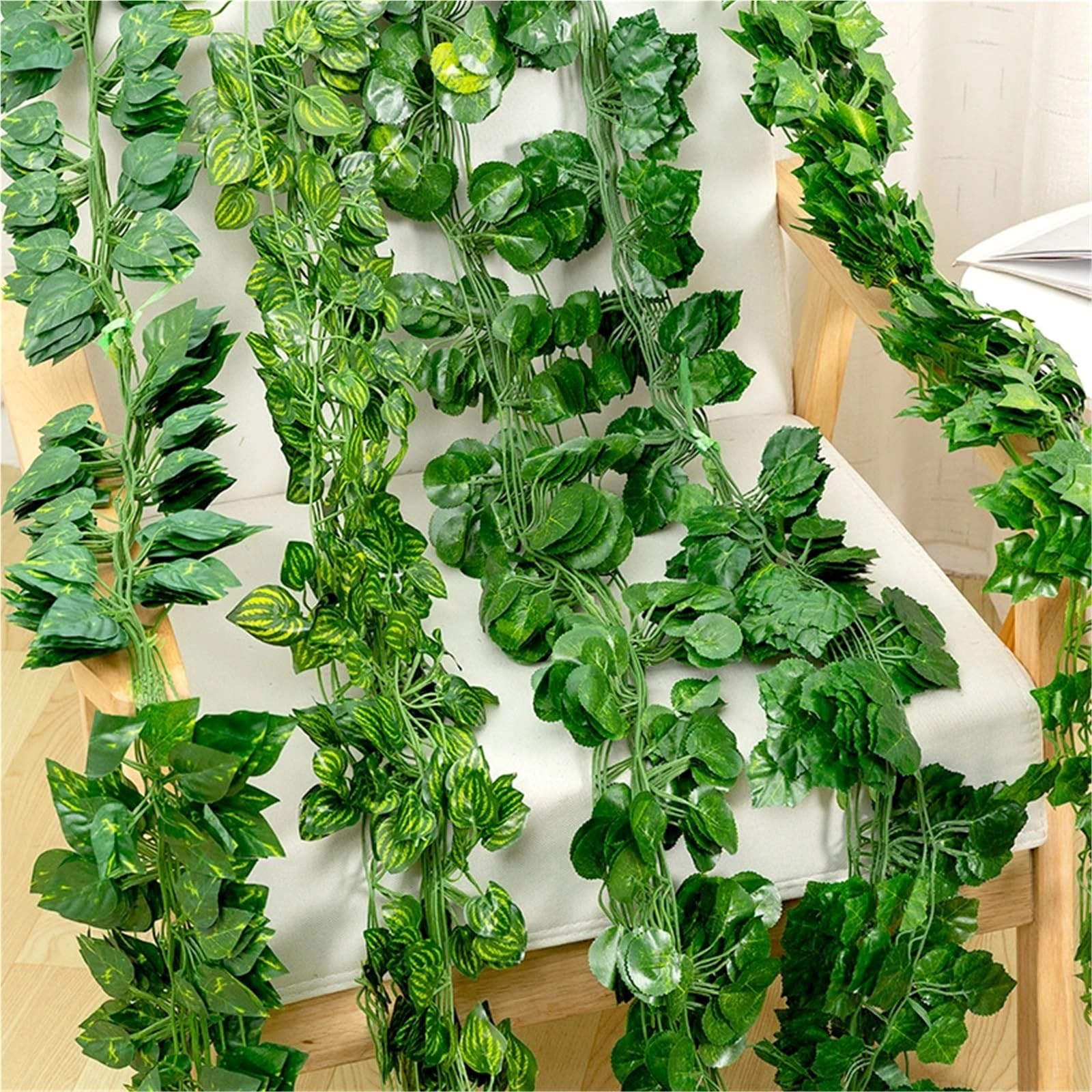 Vite artificiale a foglia Ghirlanda di foglie edera artificiale in rattan verde, finte piante da appendere, parete, for matrimoni, feste, decorazioni fai te for il giardino(A,100M(50 Strings))