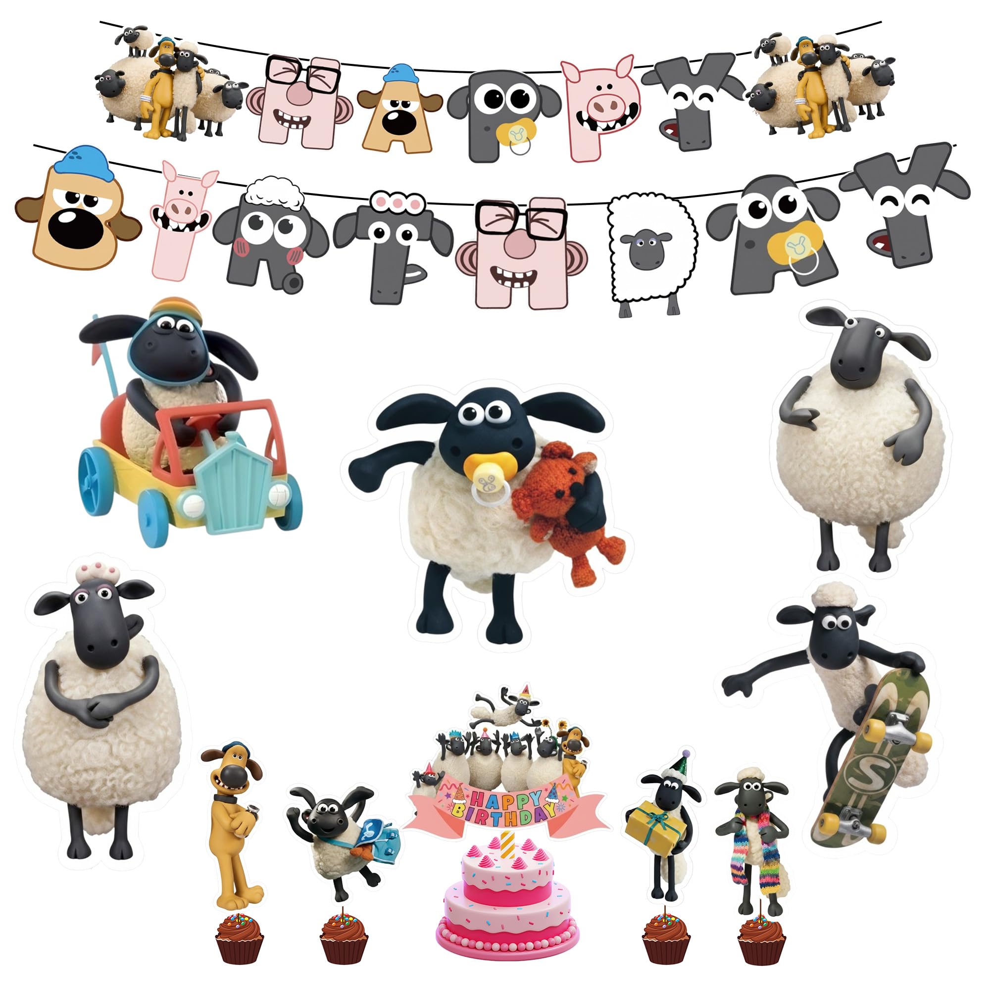Partyjoy Birthday Decoration paper cutouts Shaun the Sheep Kit for Kids | Happy Birthday Banner with Farm Cartoon Theme | Party Supplies Set (Without balloons)-image-30
