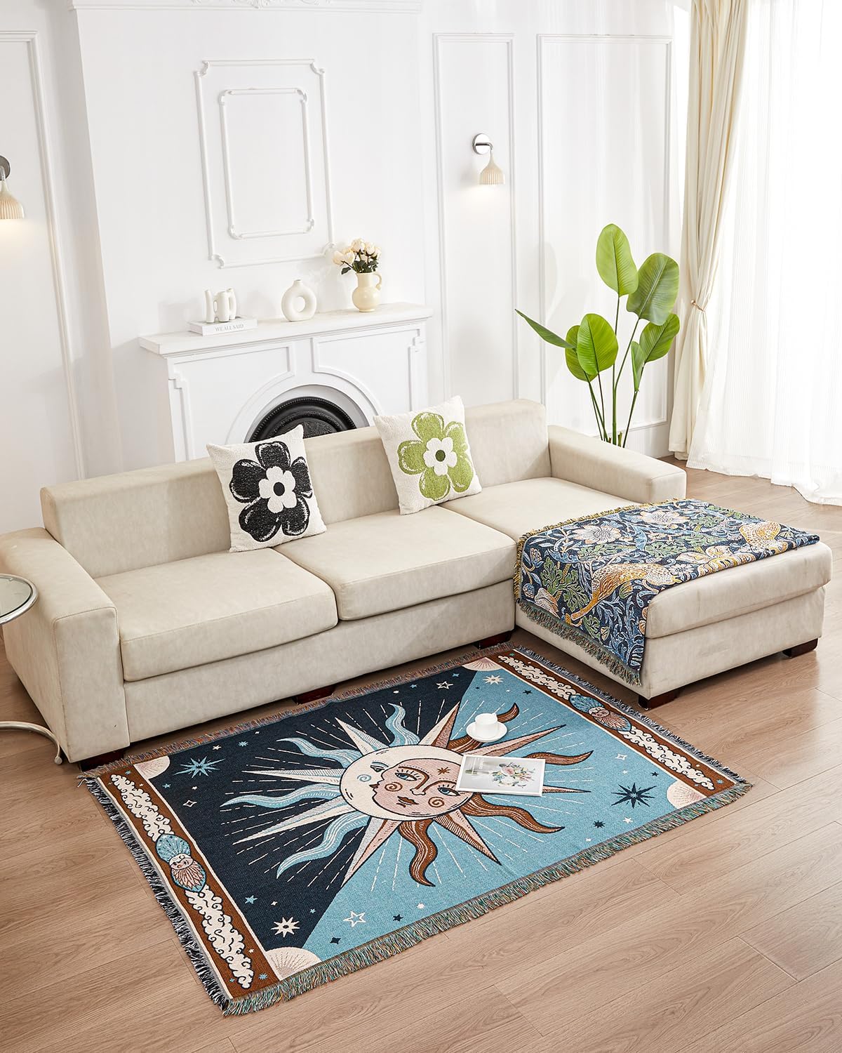 Erke Chair Recliner Cover Boho Throw Blanket Hippie Room Decor Wall Hanging Tapestry Outdoor Picnic Camping Rug Mattress Beach Towel Sofa Furniture Slipcover Bohemian 50”x70” The Sun and Moon Stars