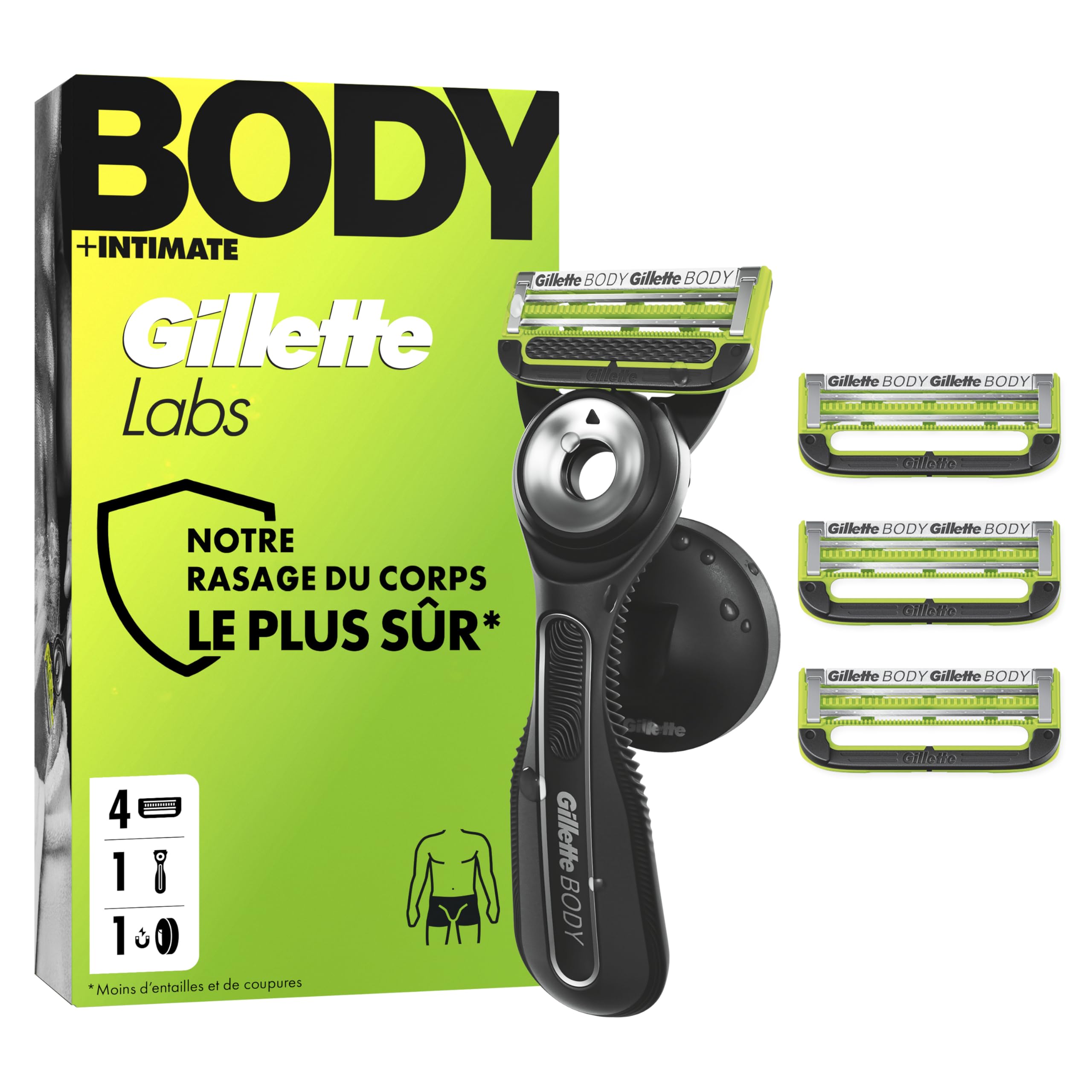 Gillette Labs Body + Intimate rasoir intime homme pour le rasage du corps et du pubis, cartouche de lames avec une barre anti poils incarnés et irritation, manche facile à gripper, 4 recharges - 2