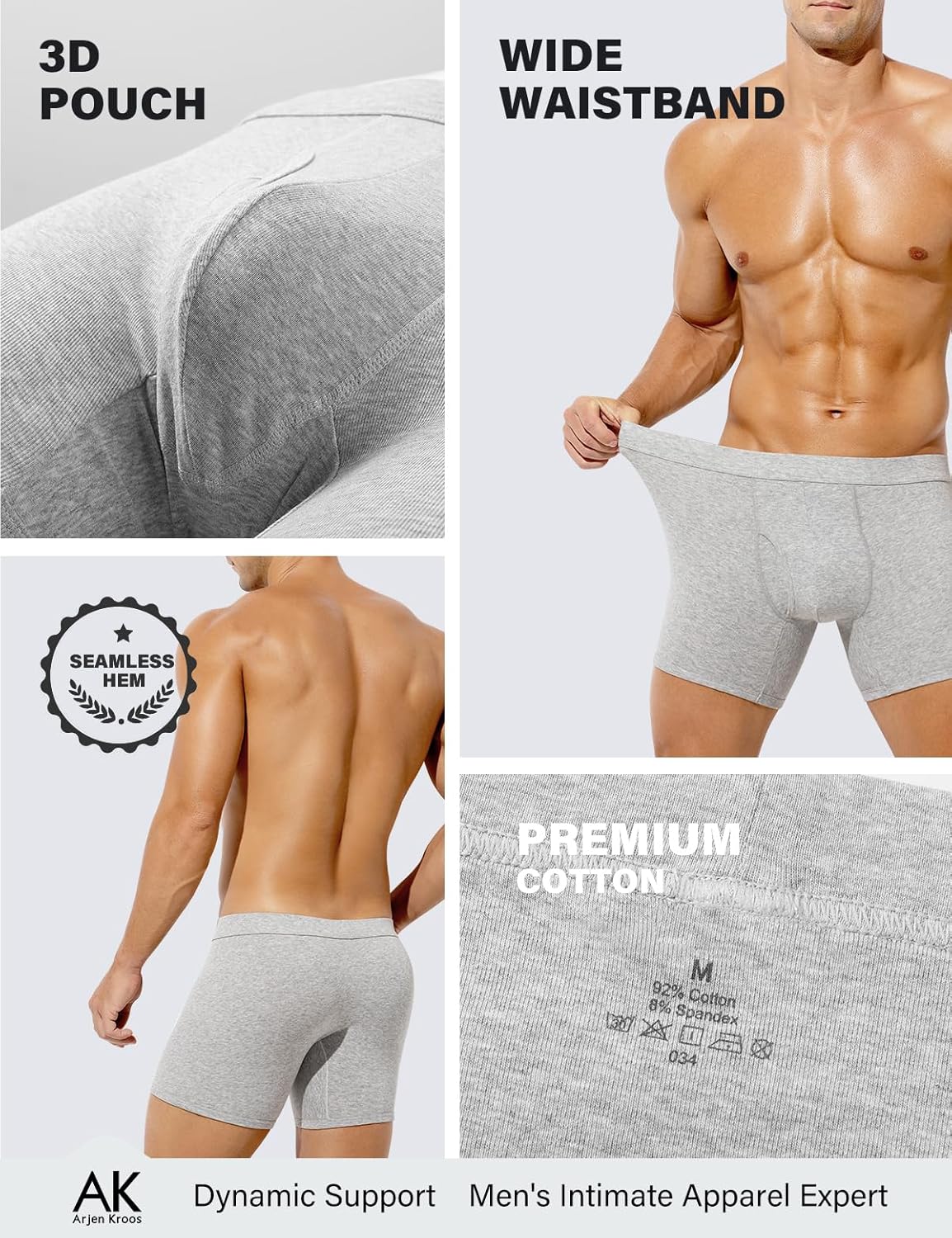 Arjen Kroos Mens Cotton Boxer Briefs Breathable Pouch Underwear with Opening Fly 3 Pack - Image 3