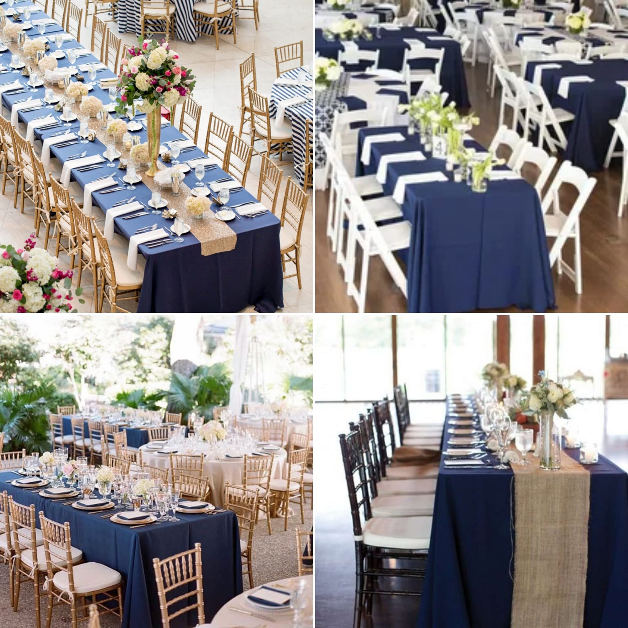 Paquete de 12 manteles rectangulares de satén para boda, de seda brillante, para bodas, banquetes, fiestas, eventos, decoración de mesa de celebración de cumpleaños (57 x 108 pulgadas, azul marino)
