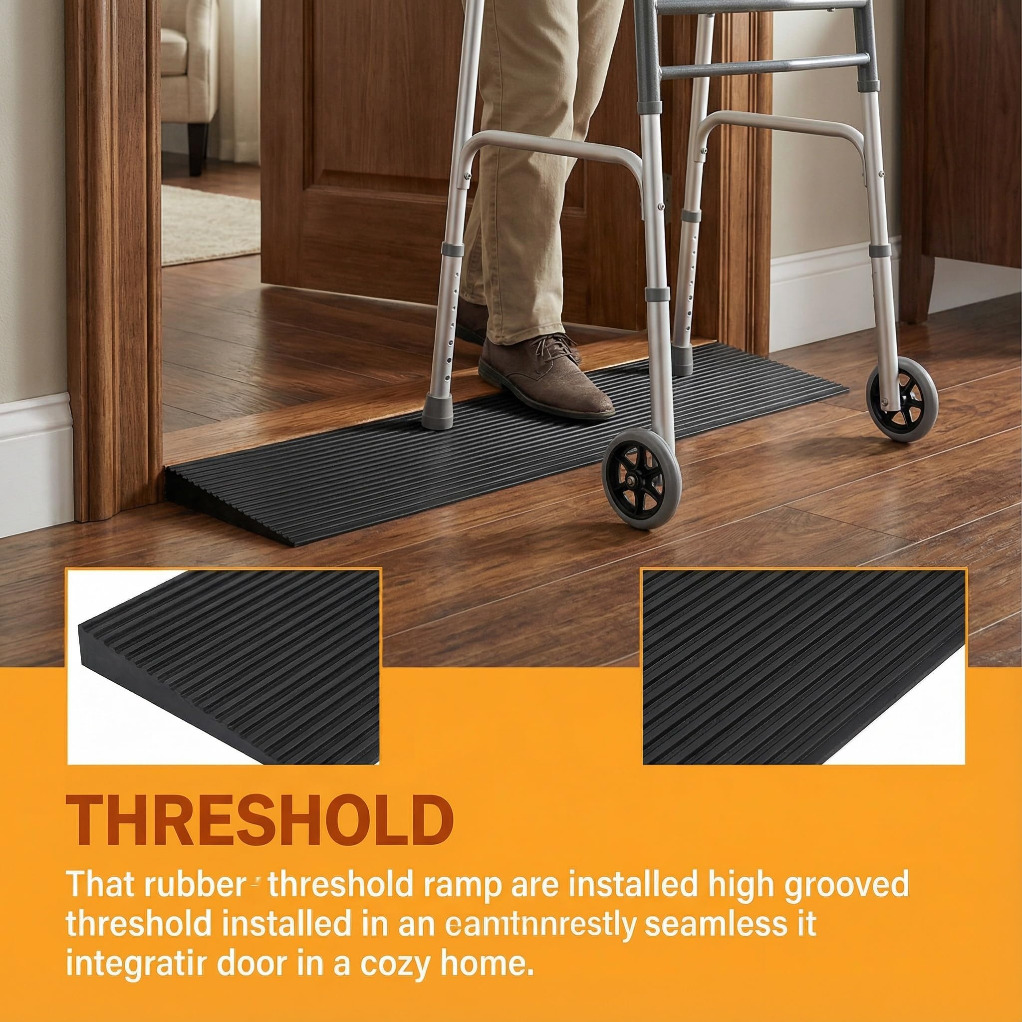 Rampa per soglia da 4,6 cm, larga 89,9 cm, in gomma antiscivolo, per porte e vialetti, pianerottoli rialzati per sedie a rotelle, scooter, deambulatori e sedie elettriche