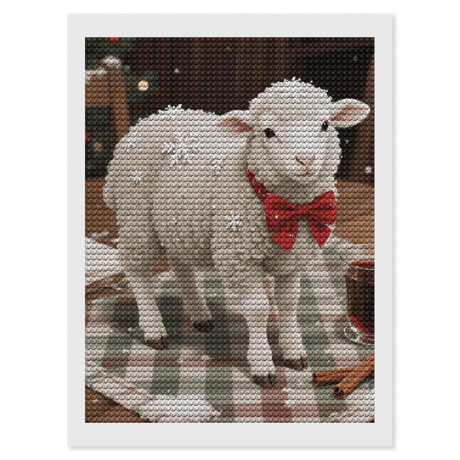 FodPand Christmas Sheep 5D Diamond Painting Kits for Adults Beginners Full Drill Round Diamond Dots Pictures Gem Art Supplies for Home Wall Room Decoration DIY Craft Set Gift 12x16