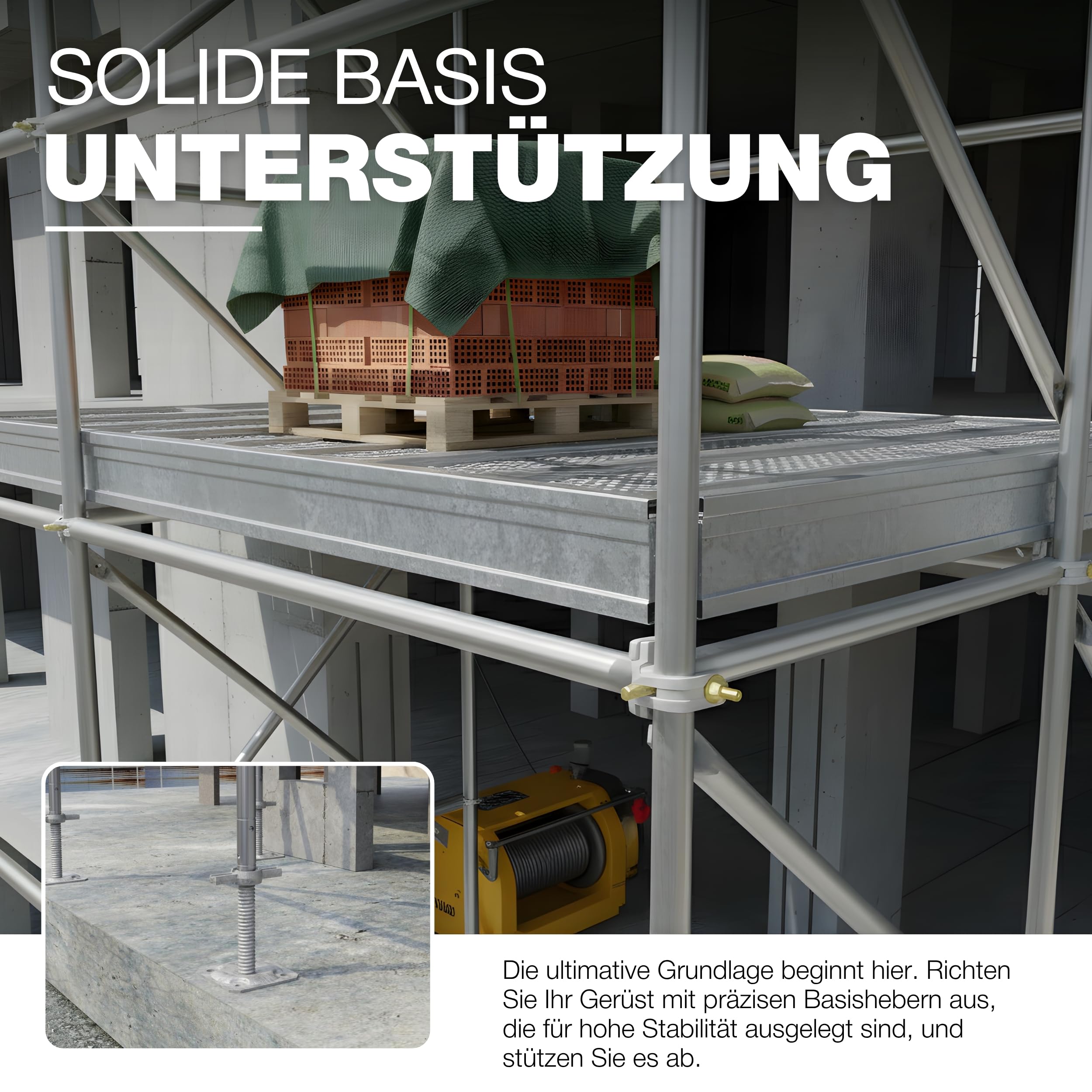 GeZu Impex Gerüstspindel Galvanisch Verzinkt 500 mm Ø 38 mm Spindelfuß Gerüstfüße Gewindefußplatte