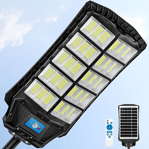 Farolas solares para exteriores, lámpara solar gran angular, luz LED de inundación del atardecer al amanecer, sensor de movimiento, control remoto,