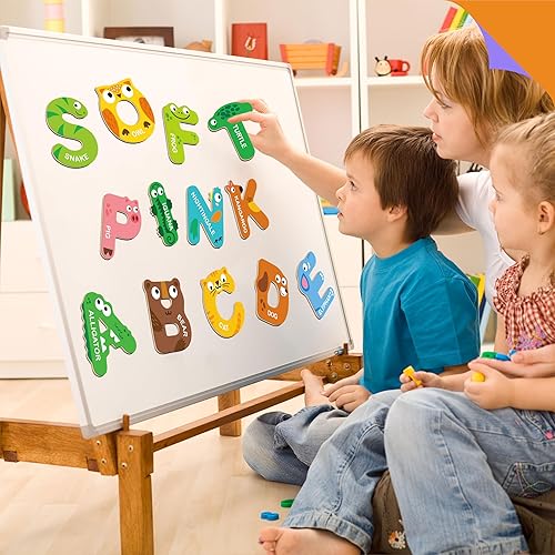 Miniatura 28 de Letras mayúsculas magnéticas, 26 piezas de imanes de letras, herramienta educativa de aprendizaje del alfabeto y reconocimiento de animales