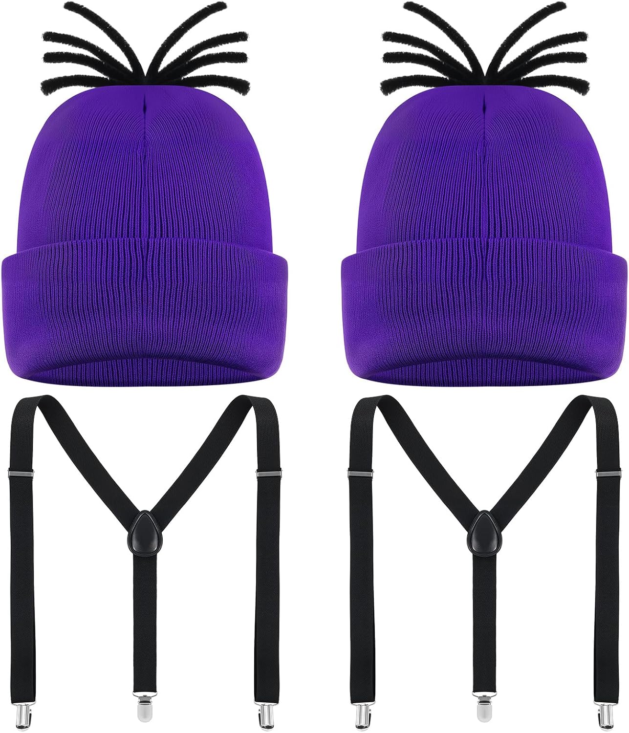 Yahenda 2 Sets Halloween Costume Accessories for Adults — Includes Beanie Hat and Suspenders for Dress up Movie Cosplay Party