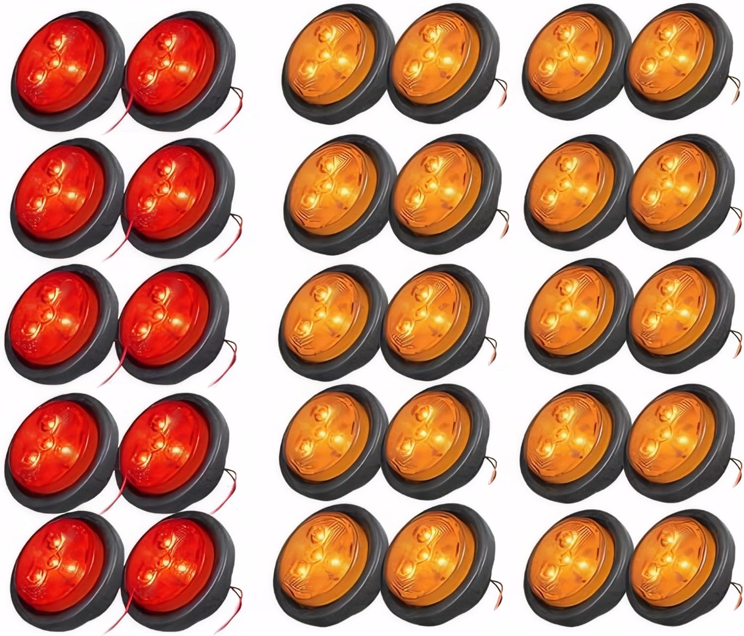 SUN Ultimate 30 Pack 2.5" LED Trailer Marker Lights (Red/Amber) 12V