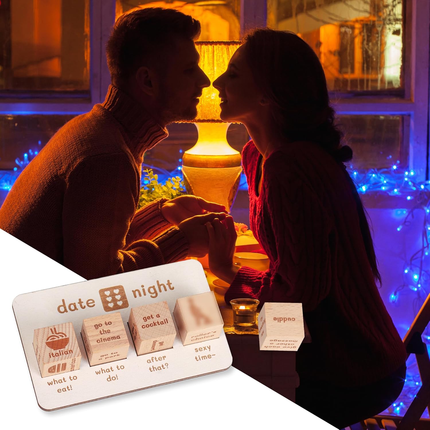 Date Night Dice Ideas: Decision Making for Couples, Romantic Wooden Deluxe Gifts for Him Her Boyfriend Girlfriend Wife Husband. Perfect for Anniversary Bridal Shower Valentine's Day Birthday Wedding