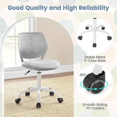 Miniatura 14 de Giantex Silla de escritorio moderna para niños, silla de estudio sin brazos con altura ajustable, silla de oficina ergonómica con ruedas, silla de