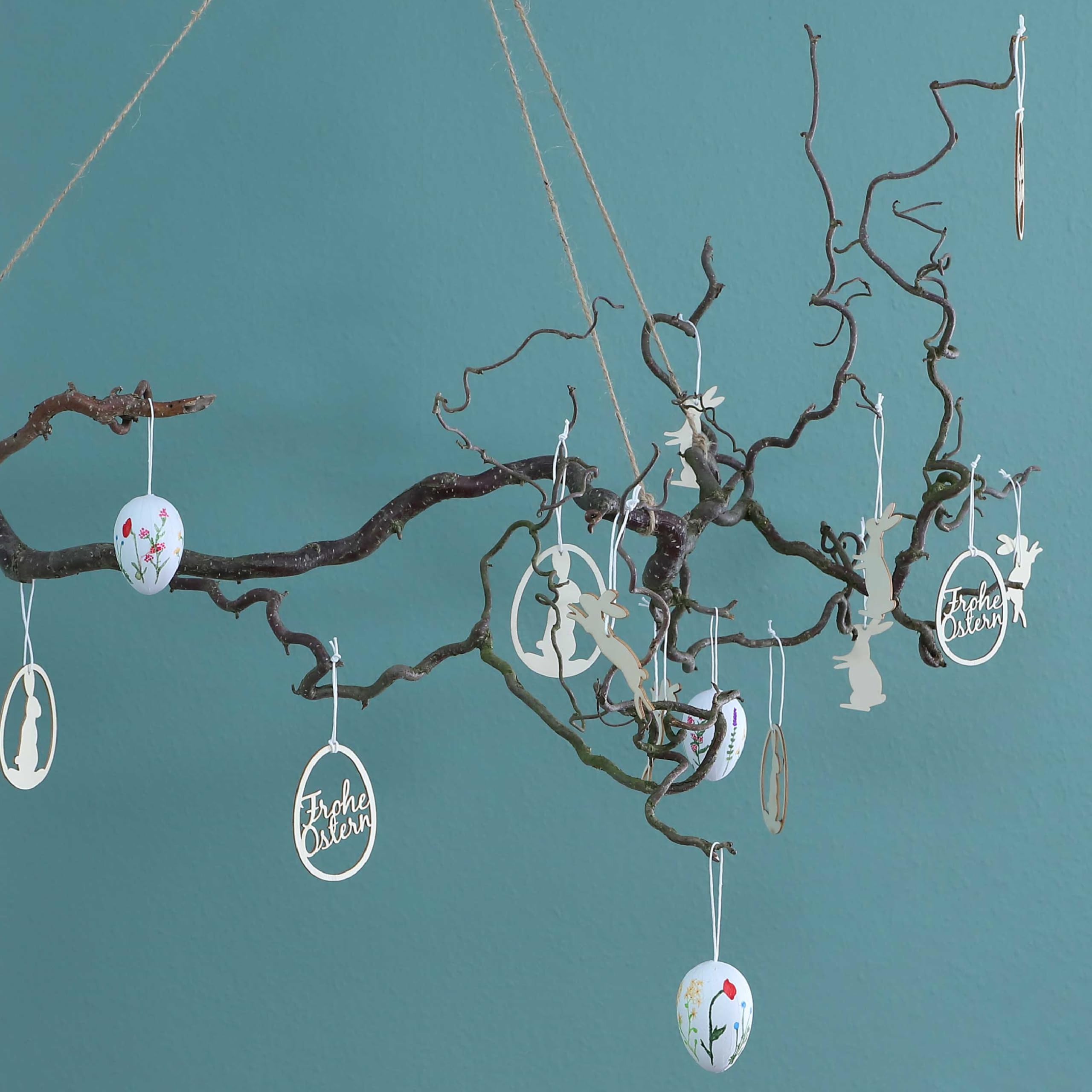 Papierdrachen 12 Wooden Easter Pendants, Reusable Easter Decoration 7 x 7 cm, 1.8 cm Thick, 4 Different Designs 3 x Each - Image 3