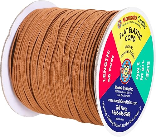 Vista 283 de Mandala Crafts - Rollo de cordón elástico plano para costura y manualidades Beige