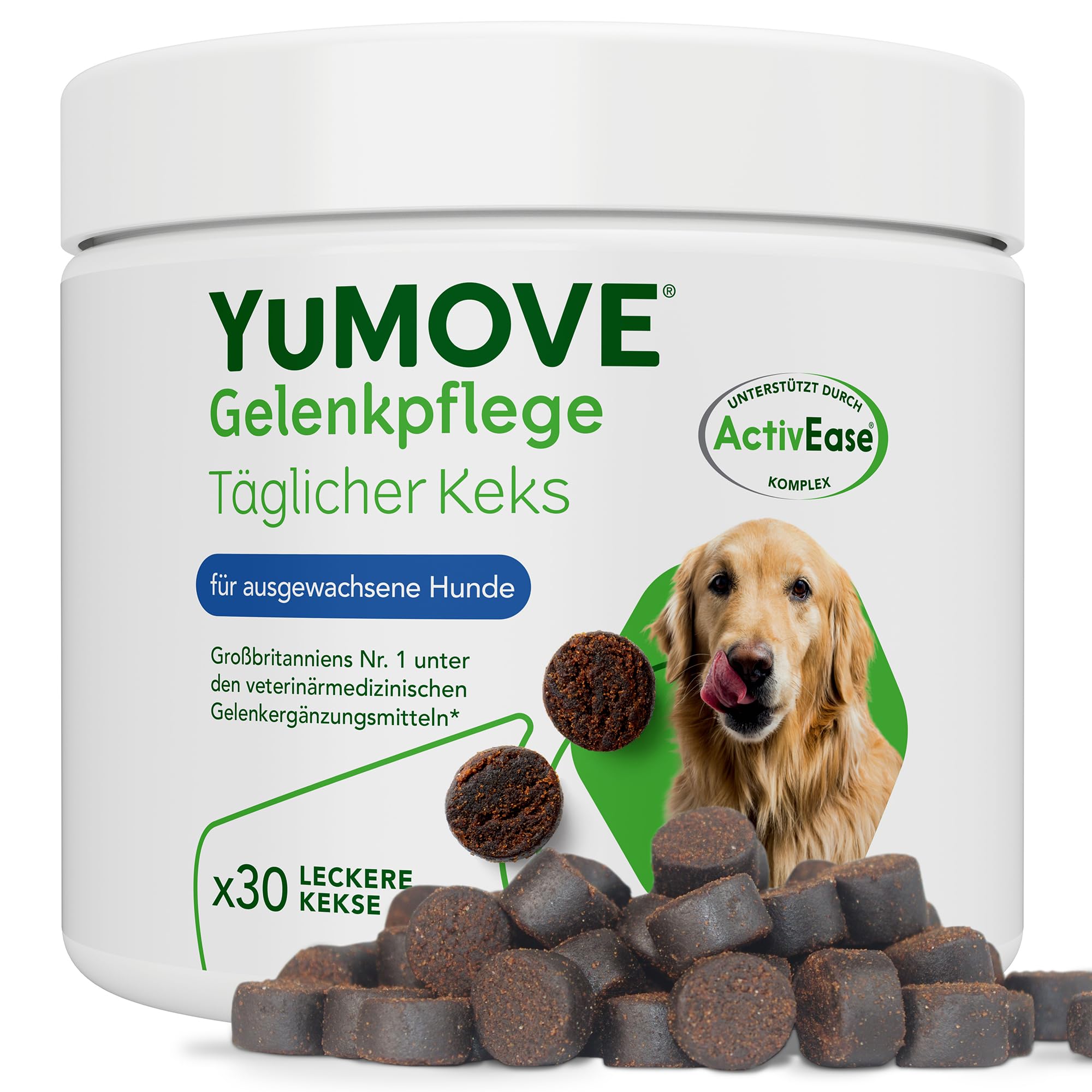 YuMOVE Grünlippmuschel Hund 30 Kausnacks für Ältere Hunde 8+ Jahre - Dreifachwirkung 150mg Patent Angemeldet ActivEase Komplex Jeder Kausnack + Fischöl - Hochwertiger gelenk- & knochenschutz & Pflege