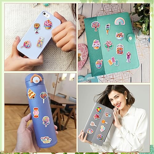 Miniatura 6 de Dorgua 50 calcomanías de helado de caramelo, diseño divertido de helado de caramelo, lindas calcomanías de postre de vinilo impermeables para niñas,