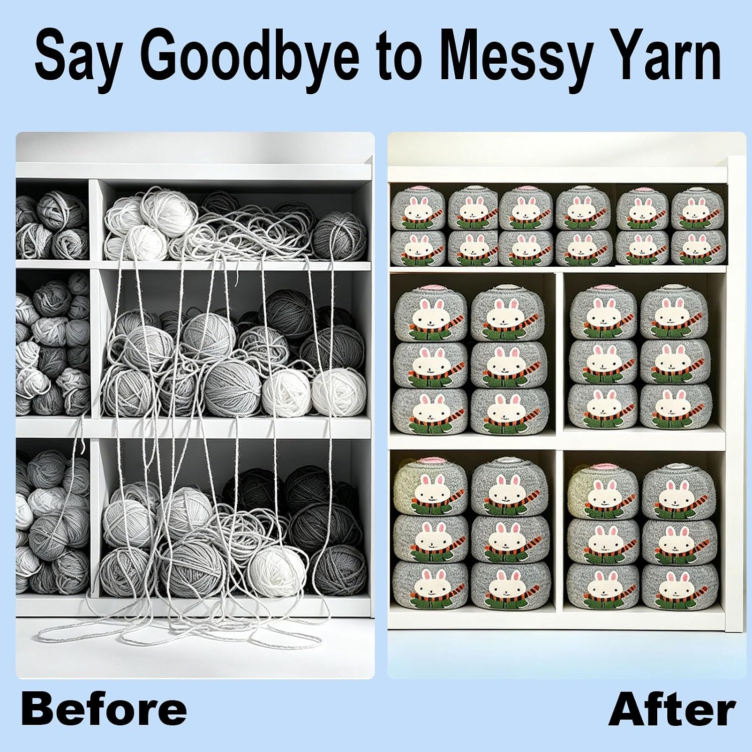 Yarn Ball Sleeve Yarn Cozy Holder for Center Pull Yarn Cakes, Stretch Yarn Organizer Cover for Knitting Crochet and Craft Projects, Reusable Bunny Design Skein Covers 6 Pack