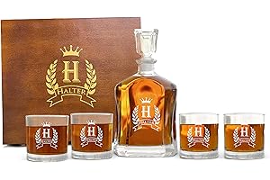 Custom Whiskey Decanter Set - Monogrammed Decanter- Decanter and 4 Glasses Decanter...