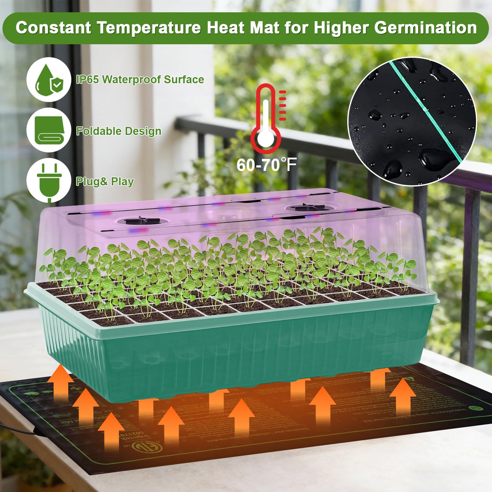 Vassoio di avviamento per semi autoirrigante a 120 celle con luce per coltivare, vassoi per semi da interno con tappetino termico, vassoi per la germinazione delle piante a luminosità regolabile, kit