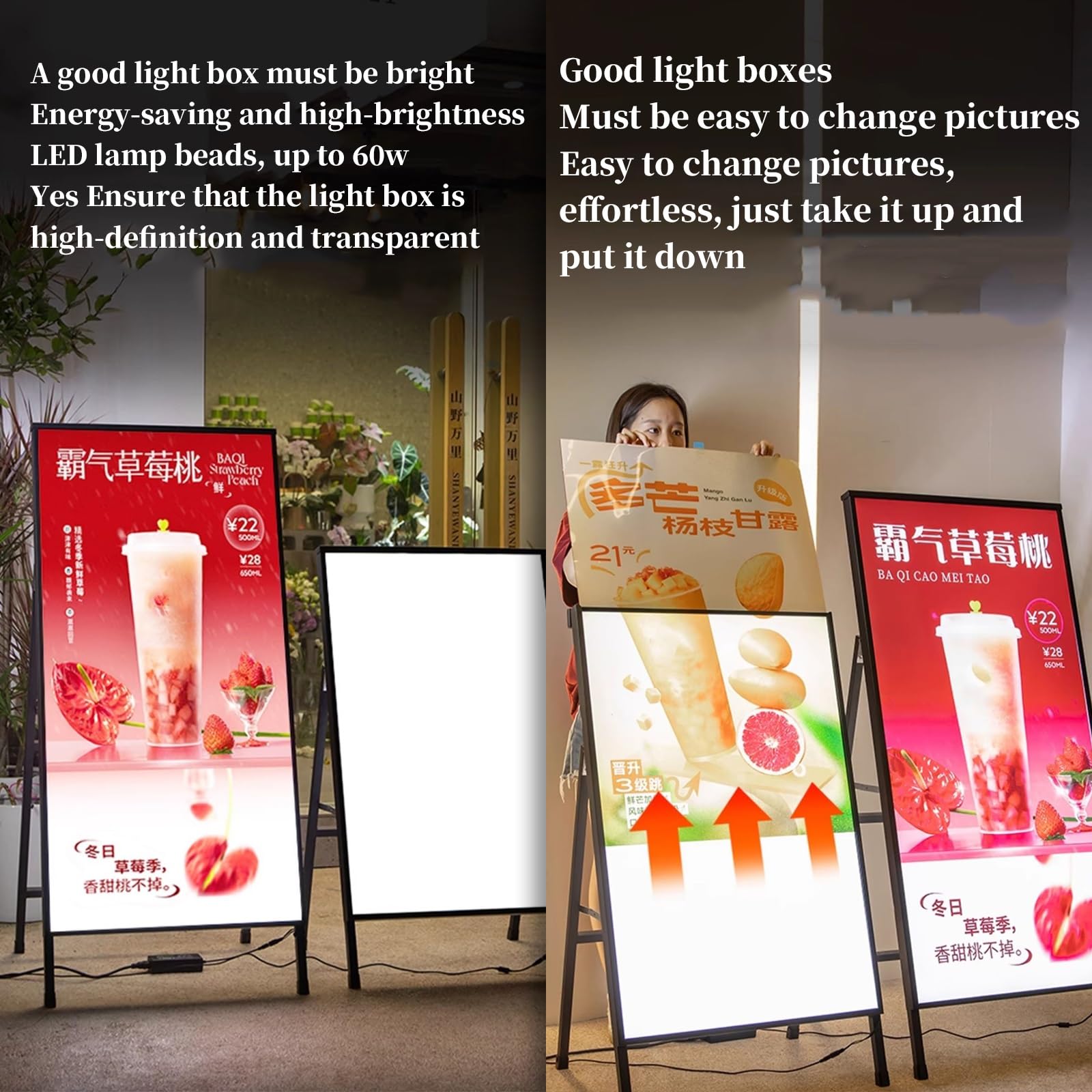 LED-Hintergrundbeleuchtetes Menübrett, Aluminiumschild für Restaurants und Kinos, winddichtes und stabiles Design