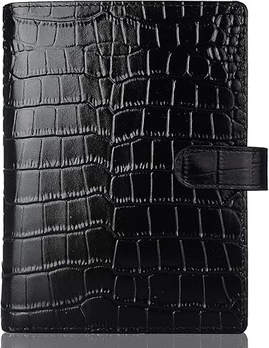 Funda de cuero genuino para planificador A6 con ranuras para tarjetas, bolsillos con cremallera, funda organizadora personal, compatible con la