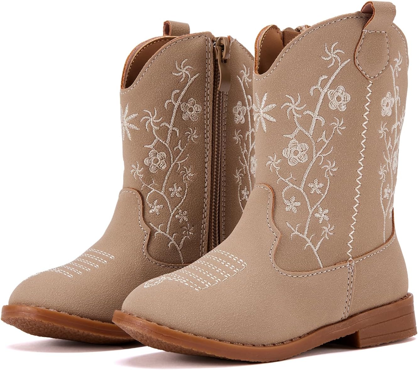 BMCiTYBM Toddler Girls Cowboy Cowgirl Boots Little Kids Pointed Toe Western Boots Mid Calf Side Zipper Riding Shoes for All Seasons (Toddler/Little Kid)